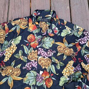 %Joey Richi Tropical Fruit Print Silk Shirt Mens Large Vintage